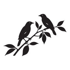 Silhouette of Two Birds on Branch – Romantic and Wildlife Illustration
