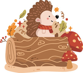 Cute Hedgehog Autumn Animal Illustration