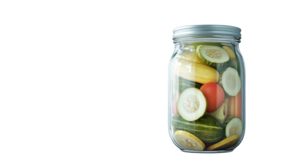 Glass jar of pickles isolated on transparent background 