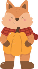 Cute Fox with Pumpkin Autumn Animal Illustration
