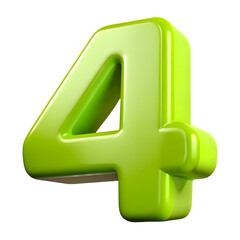 Fototapeta premium Bright green 3d number four isolated on transparent background