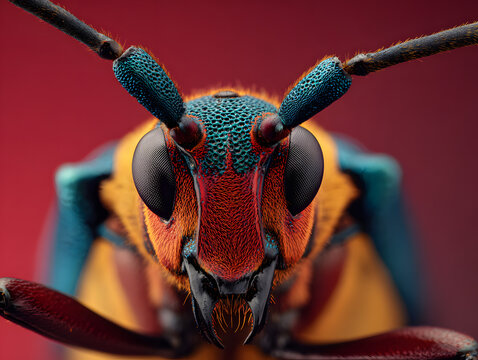 Extreme closeup of a colorful beetles head