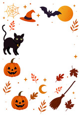 Dark background for Halloween, cat, hat, pumpkin