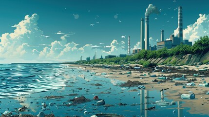 International Coastal Cleanup Day. environmental illustration showing coastal cleanup as climate action, sea level rise prevention, coastal resilience building, ecological adaptation strategies