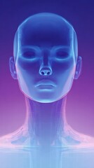 Blue translucent head anatomy on purple-pink gradient for Health Awareness Day app UI.