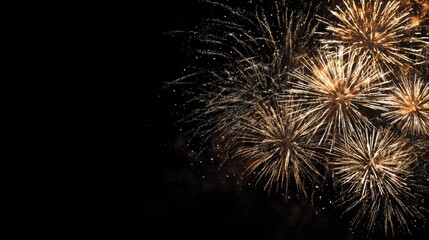Stunning photo of gold fireworks on black background with copyspace.