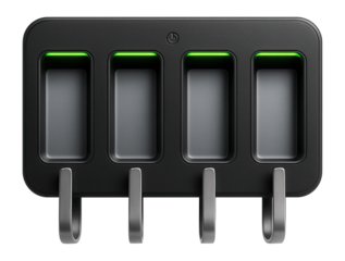 Wall-mounted charging station with individual slots and cable management hooks