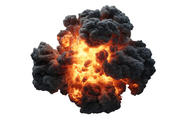 Realistic fiery explosion with dark smoke detailed render transparent background