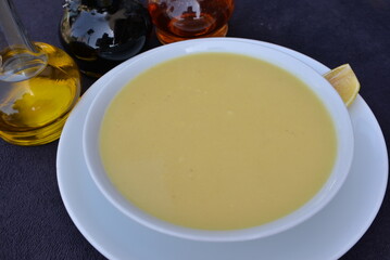 Soup plate on table in restaurant