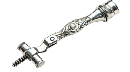 Silver metal corkscrew isolated on transparent background 