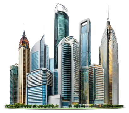 PNG Group of asian buildings architecture skyscraper modern.