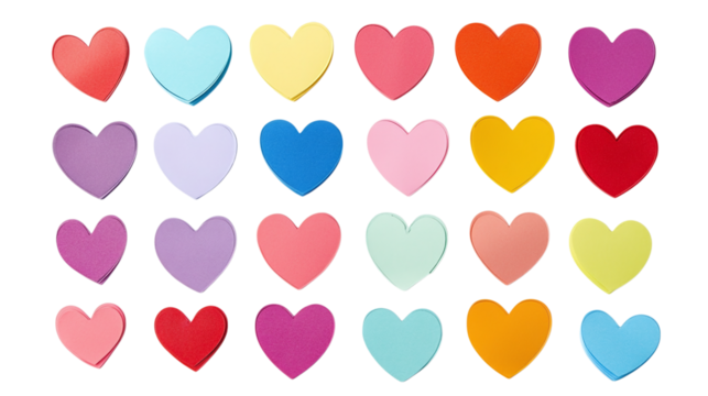 Set of colorful sticky notes isolated on transparent background 