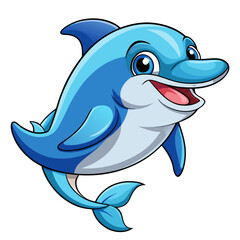 Happy Cartoon Dolphin, Cheerful Aquatic Mammal, Friendly Blue Illustration, Children's Book Style