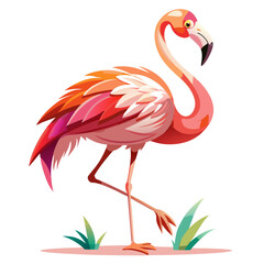 Vibrant Pink Flamingo Illustration: Tropical Bird,  Stylized Vector Graphic,  Summer Mood.