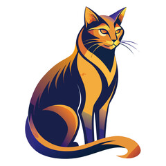 Serene Orange and Blue Gradient Cat; Elegant, Artistic Vector Illustration;  Majestic Feline Portrait.