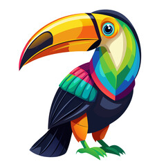 Vibrant Rainbow Toucan Illustration:  Tropical Bird, Colorful, Fun,  Joyful,  Vector Graphic,  Isolated on White Background.