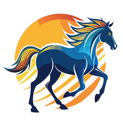 Abstract Blue Horse Running Sunburst Logo Design, Vibrant Energy, Freedom Concept