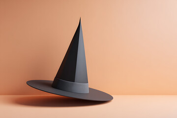 Fototapeta premium Minimalist Halloween: A sleek black witch hat on a peach background, perfect for spooky season designs.