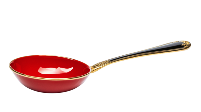 Vintage enamel soup ladle isolated on transparent background 