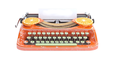 Vintage typewriter with paper inserted isolated on transparent background 