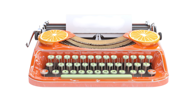 Vintage typewriter with paper inserted isolated on transparent background 