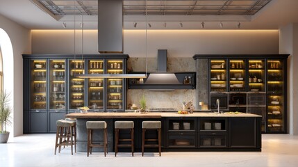 Modern dark kitchen with an island