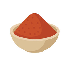 Bowl filled with ground red chili pepper powder in flat vector style, isolated spice illustration.