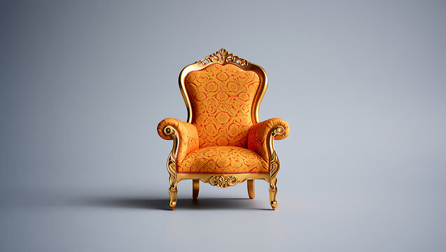 Luxury Armchair on Minimalist Background Golden and Orange