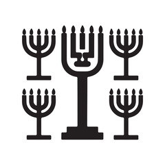 Fototapeta premium Festive Hanukkah Pattern Featuring Repeating Menorahs with Nine Lit Candles Silhouettes.
