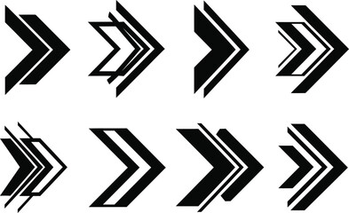A set of black and white arrow vector icons. This collection of graphic symbols includes modern, stylized, and geometric arrow designs. Ideal for websites, presentations, user interfaces, and design.