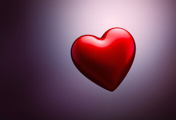 Shiny 3D Red Heart on Purple Gradient Background