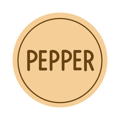 Round spice label with pepper text in flat vector style, isolated simple seasoning illustration.