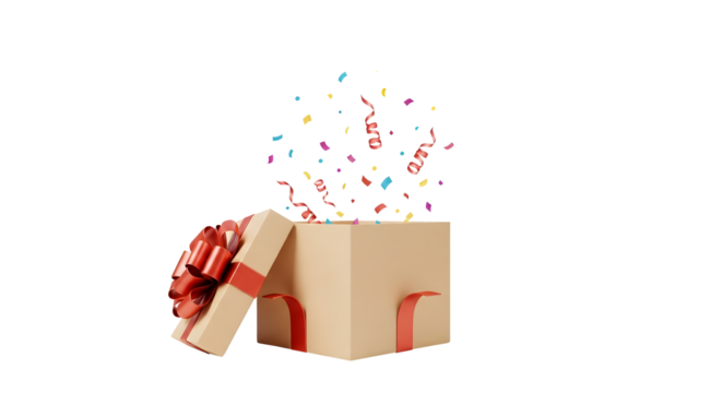 Celebrate special moments with this festive gift box exploding with confetti and joy, perfect for birthdays, holidays, and surprise celebrations, a moment of pure happiness