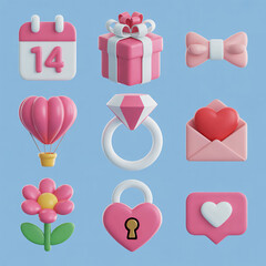 Romantic Valentine's Day icons set, perfect for expressing love and celebrating special moments