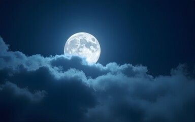 night sky and astronomy on blue background concept from full moon behind the cloud during watch spectacular winter solstice event in december of 2018. High quality