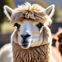 Obraz premium Fluffy brown llama gazes forward