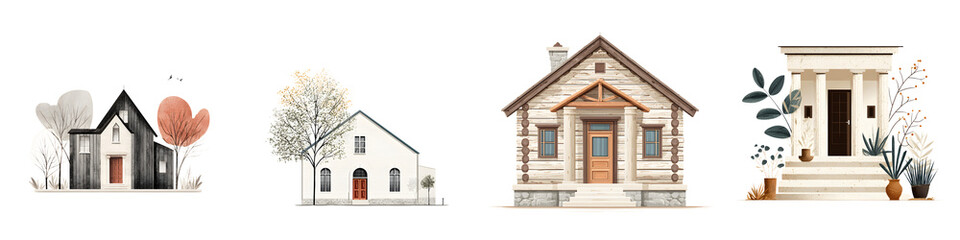 Obraz premium Watercolor Houses Collection - Charming Home Illustrations