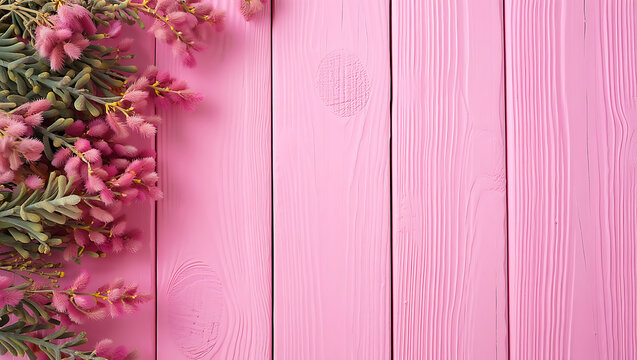 Pink wooden background with flower decoration template design
