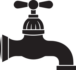 Black silhouette of a classic water tap isolated on white background