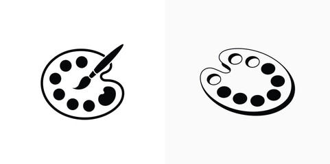 Isolated Paint Palette with Brush and Palette Outline on White Backdrop