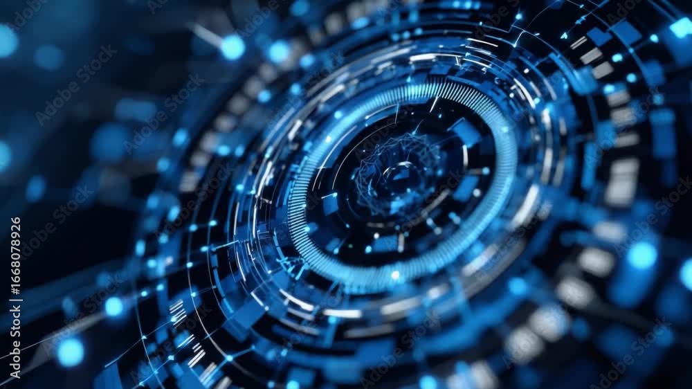 Wall mural cybernetic cosmos: a mesmerizing macro view of a futuristic digital interface, showcasing an intrica