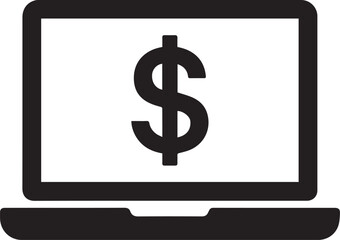laptop with dollar sign icon black silhouette vector illustration on transparent background Laptop Computer Displaying Dollar Sign on Screen, Symbolizing Online Business and Financial Growth 