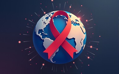 aids day awareness ribbon with planet earth vector illustration design. High quality
