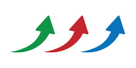 Curved arrows set. Curved arrows. Arrow sign. Curved arrow pointing right. Black, red, blue and green curved arrow