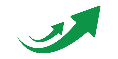 Green curve graph arrow icon for business growth success presentation infographic concept