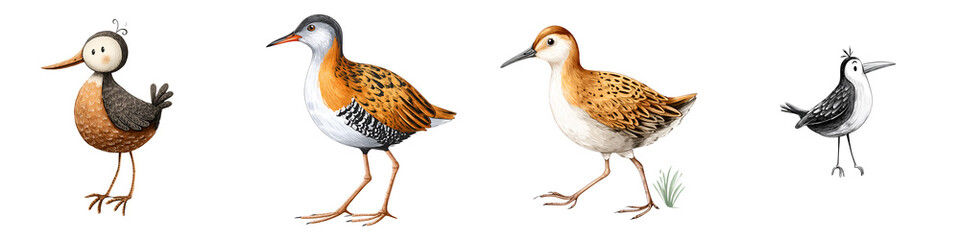 Whimsical Bird Illustrations: Cartoon Style Avian Character Collection