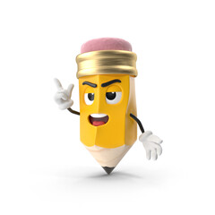 Smiling Cartoon Pencil Character,  3d Png, transparent background