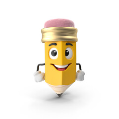 Happy Pencil Cartoon Character Illustration, 3d Png, transparent background
