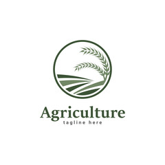Rice Paddy Circle Organic Wheat Products Logo Healthy Food for Agriculture Vector Template