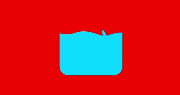 Cartoon rectangle square blue color liquid water fill red screen. Physics, chemistry. Illustrating chemical physical process. Motion design business explainer element redbox isolated. Water drop.